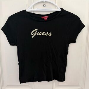 Guess Baby Tee M | Black Ribbed Fitted Y2K Gold Logo